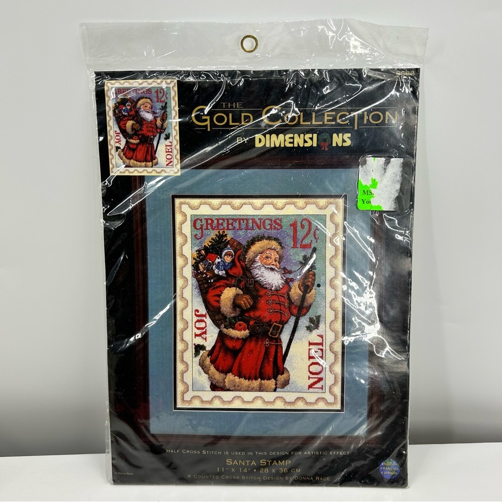 New Old Stock Dimensions Gold Collection Santa Stamp Cross Stitch Kit Donna Race